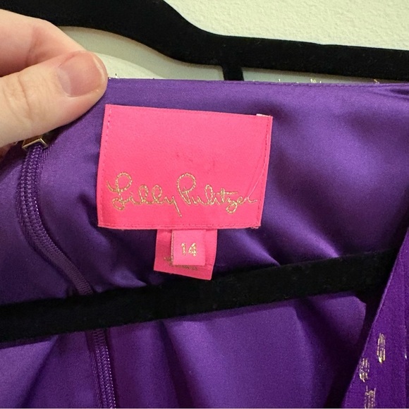 Lilly Pulitzer Cleme Silk Dress Purple Berry Fish Clip Chiffon Size 14 - Picture 8 of 11